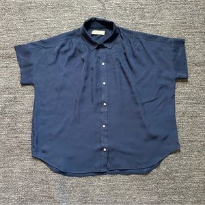 Everlane Navy Japanese GoWeave Short Sleeve Blouse